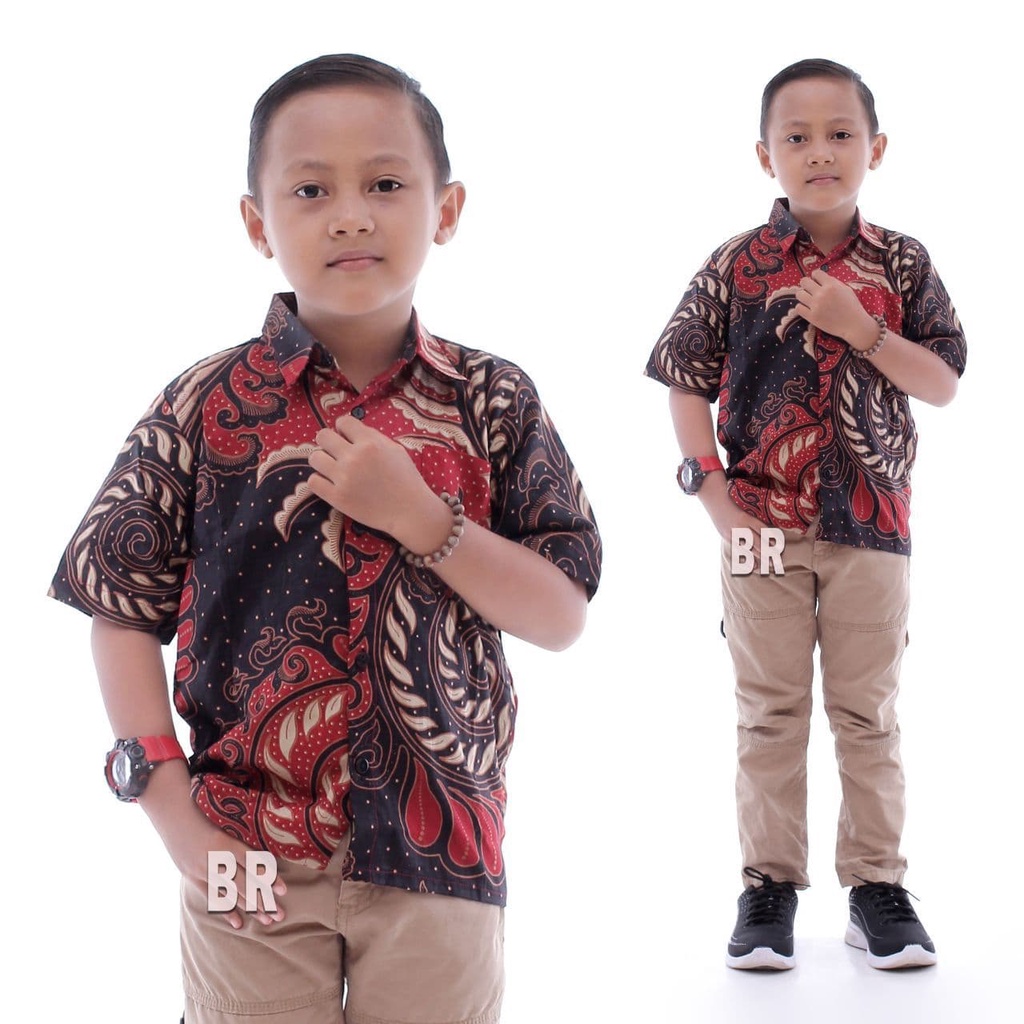 batik couple keluarga ori ndoro jowi dnt motif valvet merah-HEM ANAK