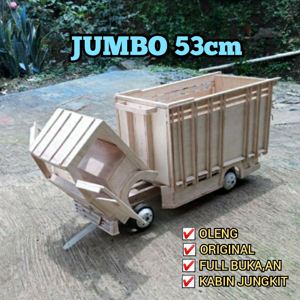 Truk Oleng jumbo Miniatur Truk Oleng kayu Mentah Kabin Jungkit Pintu Bukaan