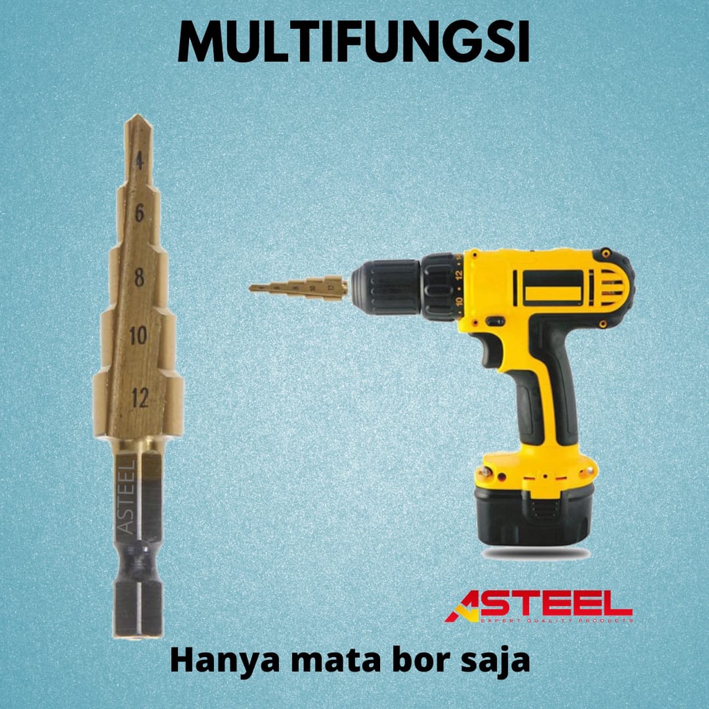 ASTEEL Mata Bor Pagoda Multi Step Drill High Speed Steel 4 -12 MM Titanium Coating Spiral Kerucut Tangga Payung Step Cone Drill Bits untuk melubang Besi Kayu Plastik Acrylic Karpet PVC Tembaga  - Mata Bor Bangunan