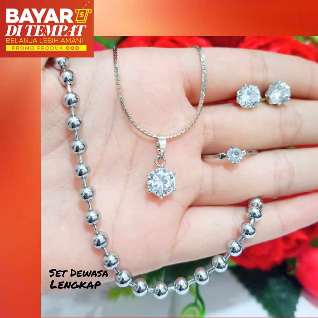 Set Pehiasan Wanita silver elok elegan anti karat perhiasan putih Korea