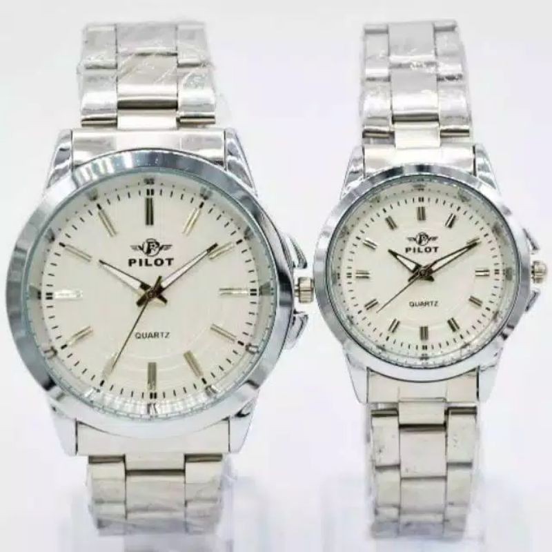 (Cod)Jam Tangan couple Pilot Rantai Polos Water Resisst(Dikirim Jakarta)