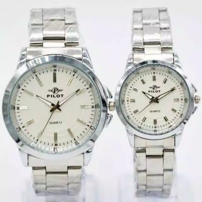 (Cod)Jam Tangan couple Pilot Rantai Polos Water Resisst(Dikirim Jakarta)