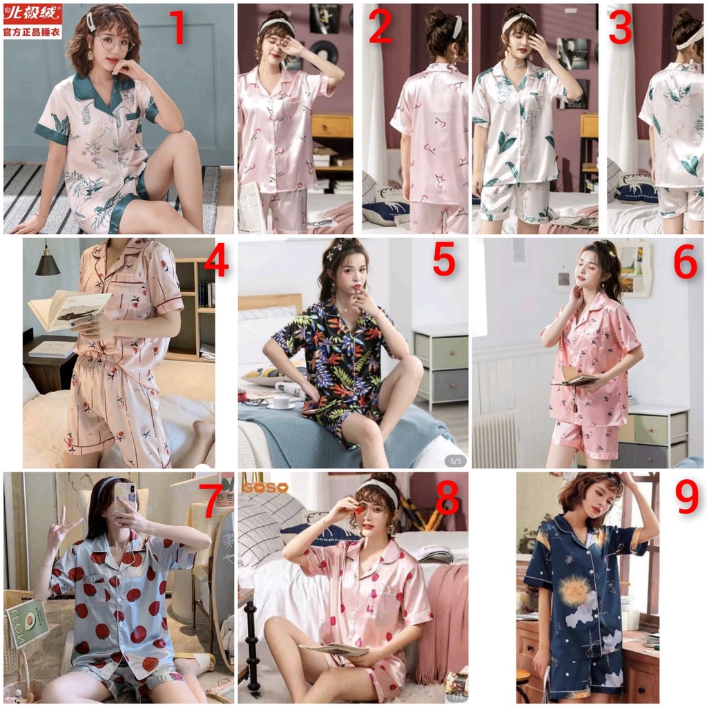 Baju tidur piyama bahan satin import lengan pendek celana pendek HPsatin68