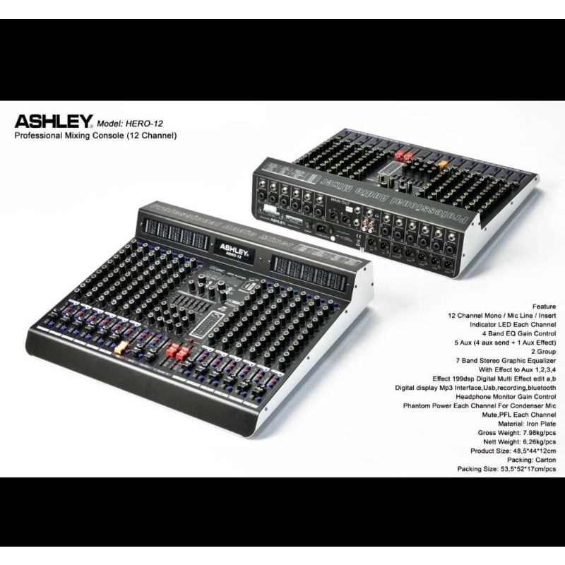 MIXER AUDIO ASHLEY HERO 12 HERO12 12CH usb bluetooth sound card ORIGINAL 12 CHANNEL