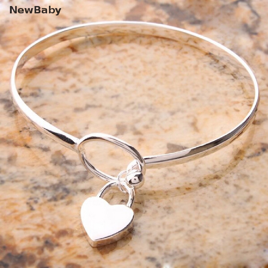 NewBaby New Women 925 Silver Plated Charm Peach Heart Bangle Bracelet Cuff High Quality ID