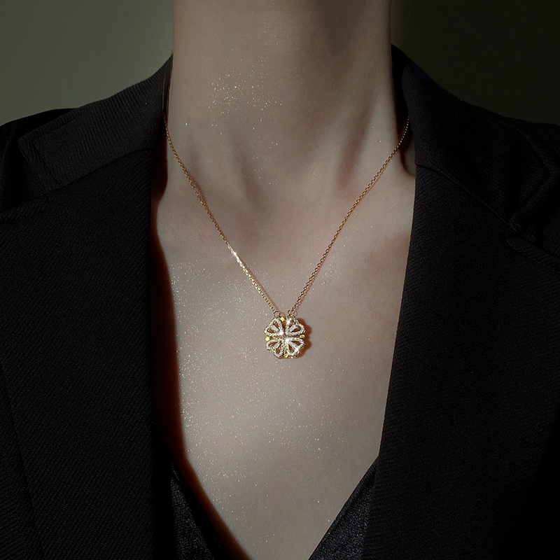Love Necklace Women's Summer Lucky Four-Leaf Clover Full Diamond Pendant Birthday Gift Fashion Accessories