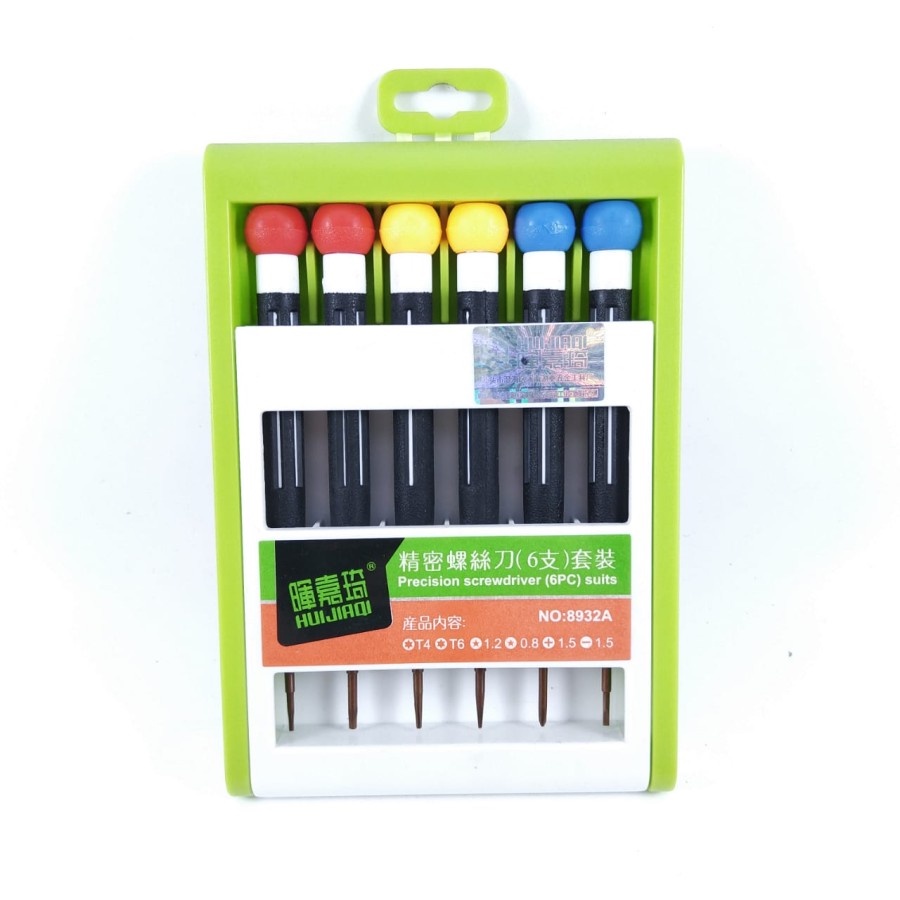 Obeng Set 6 in 1 Huijiaqi 6pcs Screwdriver Plus Minus Star Reparasi Tools 8932A