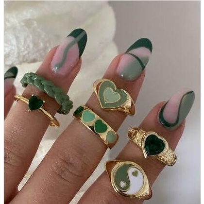 Colorful Gold Rings Set Heart Tai Chi Adjustable Crystal Resin Ring for Women Jewelry Fashion Accessories