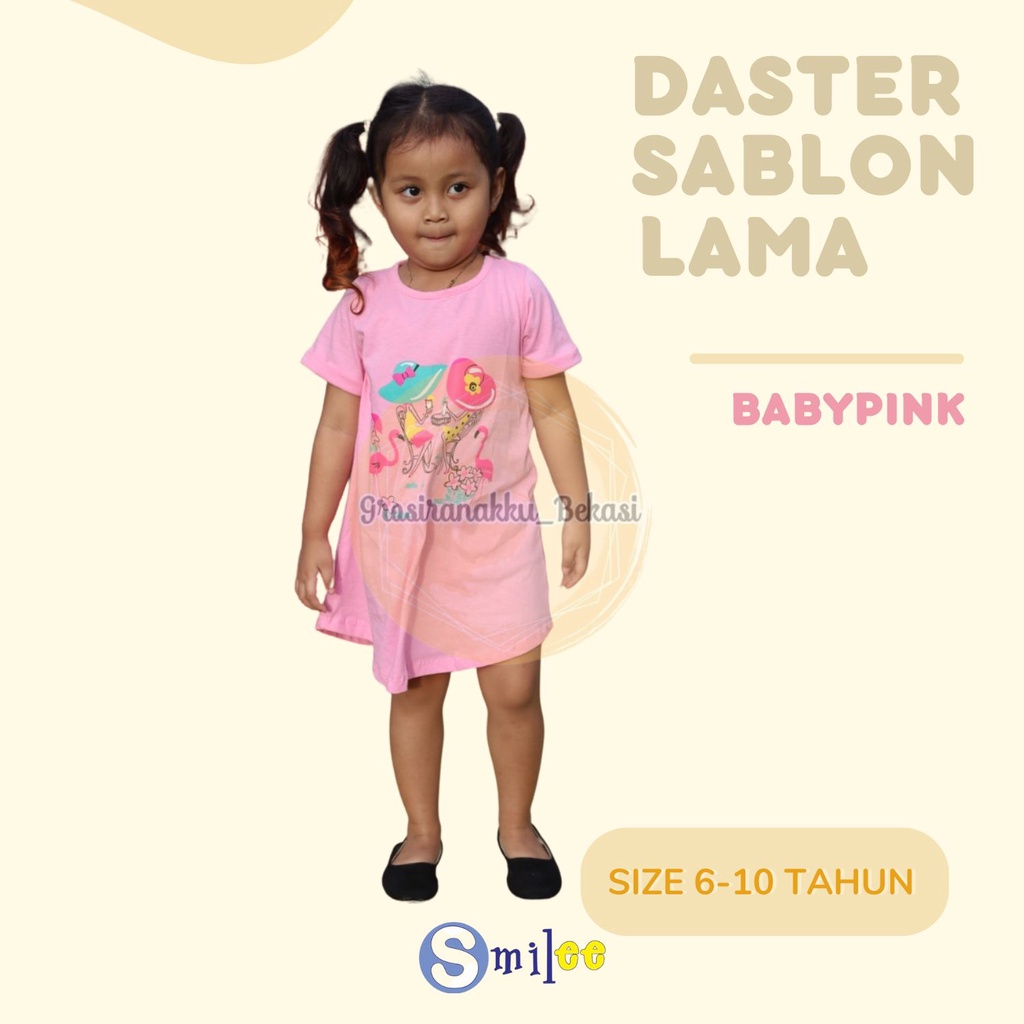 Daster Anak Smile Sablon Junior Motif Babypink Angsa Size 6-10Thn