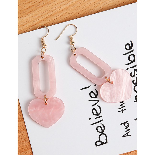 LRC Anting Gantung Fashion Pink Heart Shape Decorated Earrings