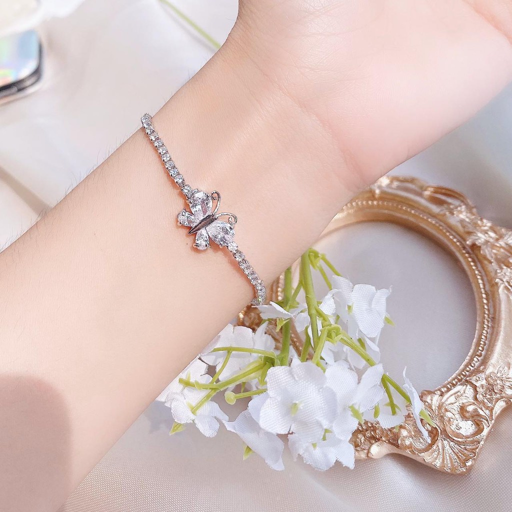 gelang wanita titanium anti karat model serut butterflies diamond zirconia fashion korea