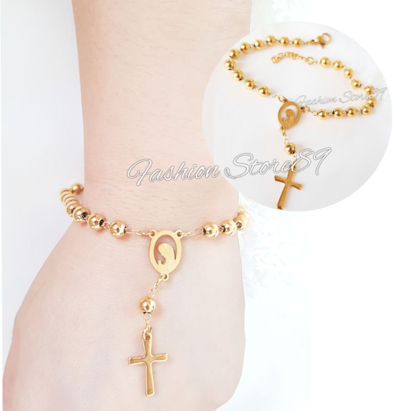 Gelang Rosario Bunda Maria Silver Gold Titanium Antikarat impor Fashion Rohani Bestquality