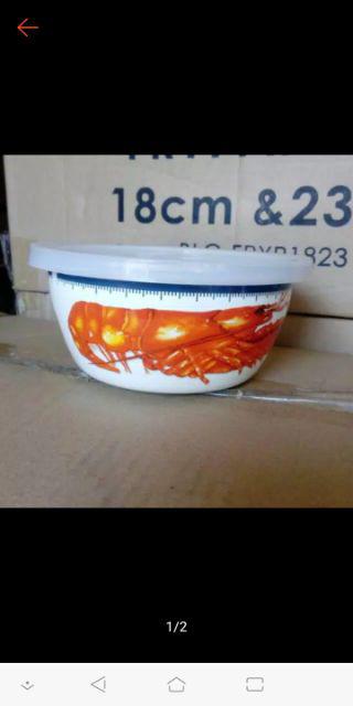 Fancy Bowl Enamel 14cm+tutup Plastik