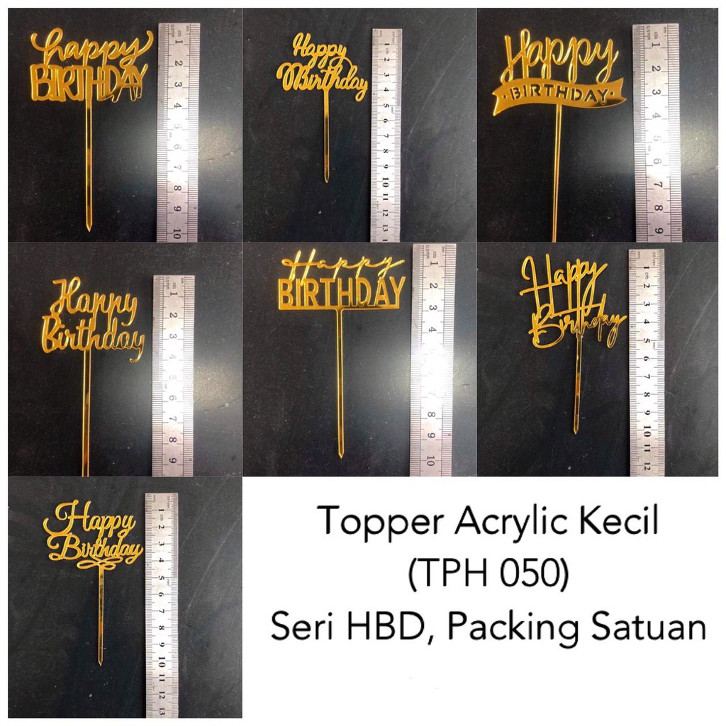 Topper Kue Acrylic HBD  Kecil Emas/ Cakek Topper / Hiasan Kue / Kue