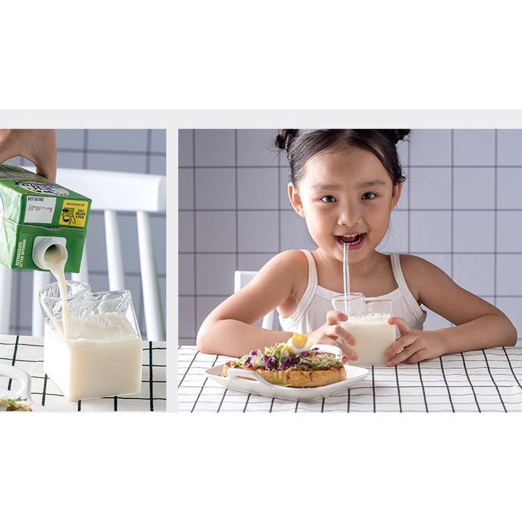 Gelas Kaca Susu Borosilicate Design Kotak Susu Glass Milk Box 300ml / Gelas Minum Susu Jus Sirup Kopi Teh Kaca Bening Unik Lucu Aesthetic Estetik Gelas Korea Kotak Simple Polos Elegant Tahan Panas Anti Pecah Tumpah / Drinking Glass Aesthetic Korean Glass
