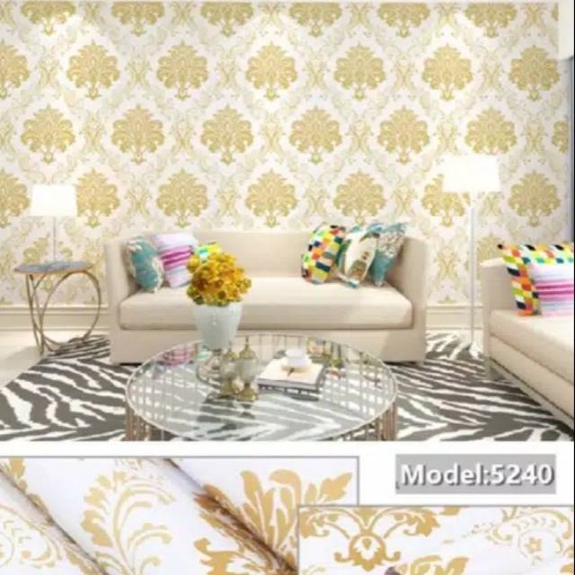 Wallpaper Sticker Dinding Motif Batik Gold Ukuran 10x45