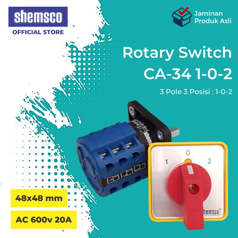 Jual AC 600v 20A Rotary Selector Switch 3 Posisi 3 Pole 102 Shemsco