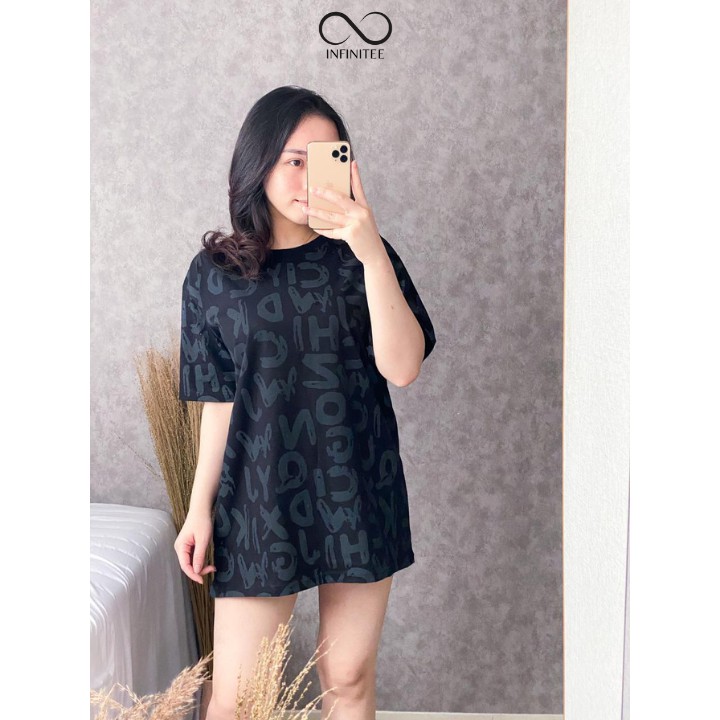 Kaos Oversize Wanita Atasan Wanita Jumbo T Shirt Cewek kekinian Motif Full Print