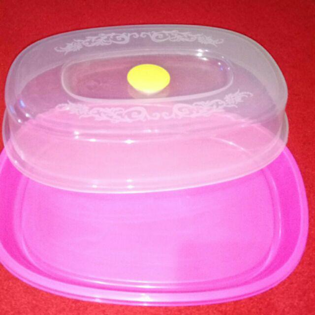 Tempat Bolu / Tempat Kue / Tempat Roti Oval Plastik + Tutup Bening