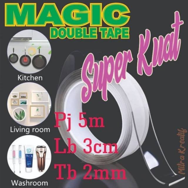 

MAGIC DOUBLE TAPE - DOUBLE TAPE AJAIB SUPER KUAT - 2MM X 3CM X 5METER