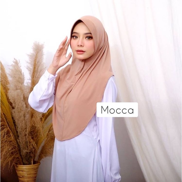 Jilbab Khimar Pinguin Jersey - Bergo Instan Simpel - Kerudung Hijab Terbaru-mocca