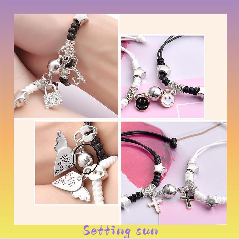 2 Pcs Fashion Magnet Gelang Palang Berbentuk Hati Kunci Gelang Wanita Pria Pasangan Perhiasan Aksesoris TN