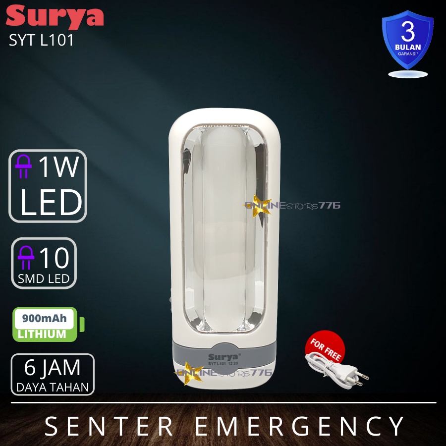 LAMPU SENTER EMERGENCY LED SURYA SYT L101 / SENTER DARURAT SURYA SYT L101 / CAHAYA PUTIH / RECHARGEABLE