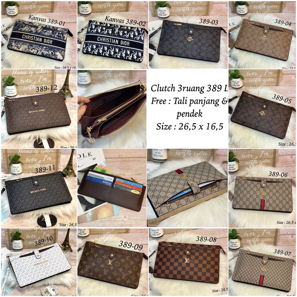 clutch selempang branded #388M #389L free tali panjang dan tali pendek