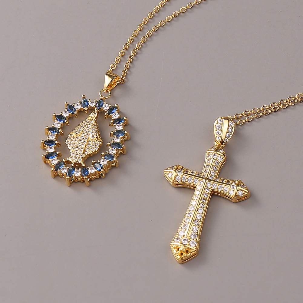 Ornamen tembaga mikro bertatahkan zircon kata frame Yesus liontin keagamaan kalung wanita