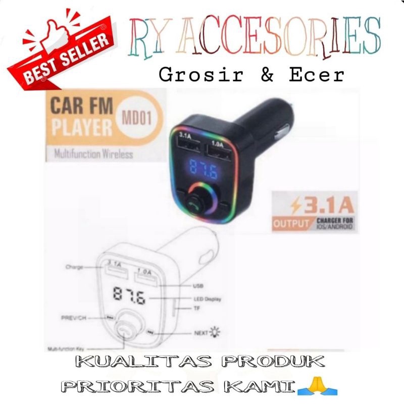 RY - Car charger Modulator MD 01 Multifunction Car FM Player wireless 3.1 A 2USB Chareger MD01