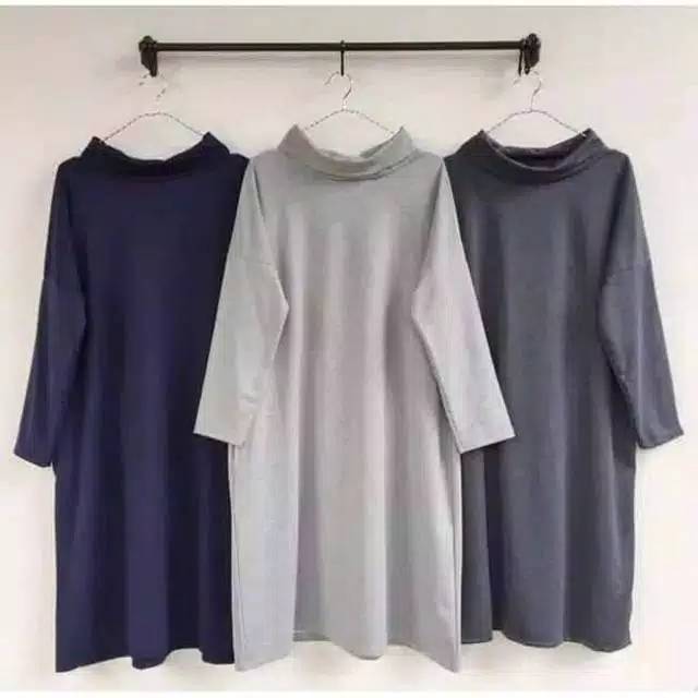 Fourfashion DRESS SABYAN art kerah tinggi polos bahan babyterry fit L