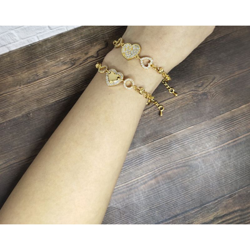 Fifi Fashion gelang tangan nori ukir kombinasi love full mata model perhiasan lapis emas G13