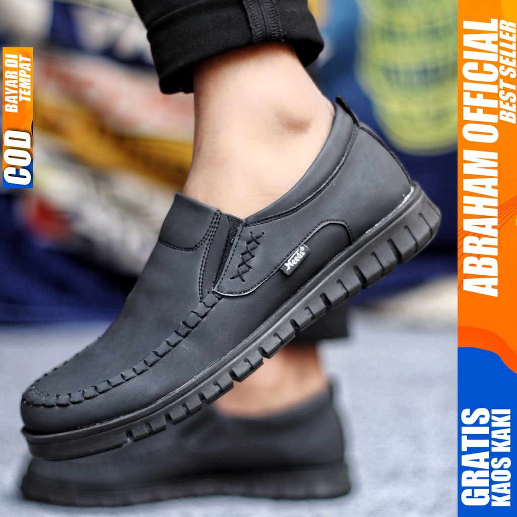 Sepatu Kasual Pria Casual Formal Slip On Kulit Pu Kerja Hitam Coklat BLENO ABRAHAM