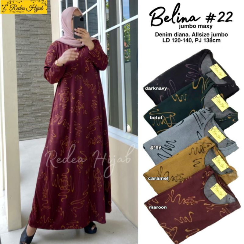 BELINA 22 BAJU GAMIS JUMBO WANITA TERBARU KEKINIAN 2021 LD 120 MELAR 140 BAHAN DIANA DENIM TEBAL