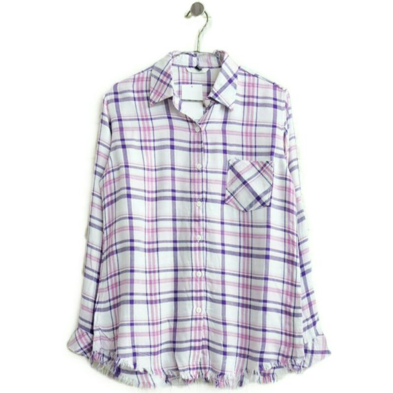 Kemeja flanel pink wanita branded pink basic shirt longsleeve kerja kantor casual tartan import