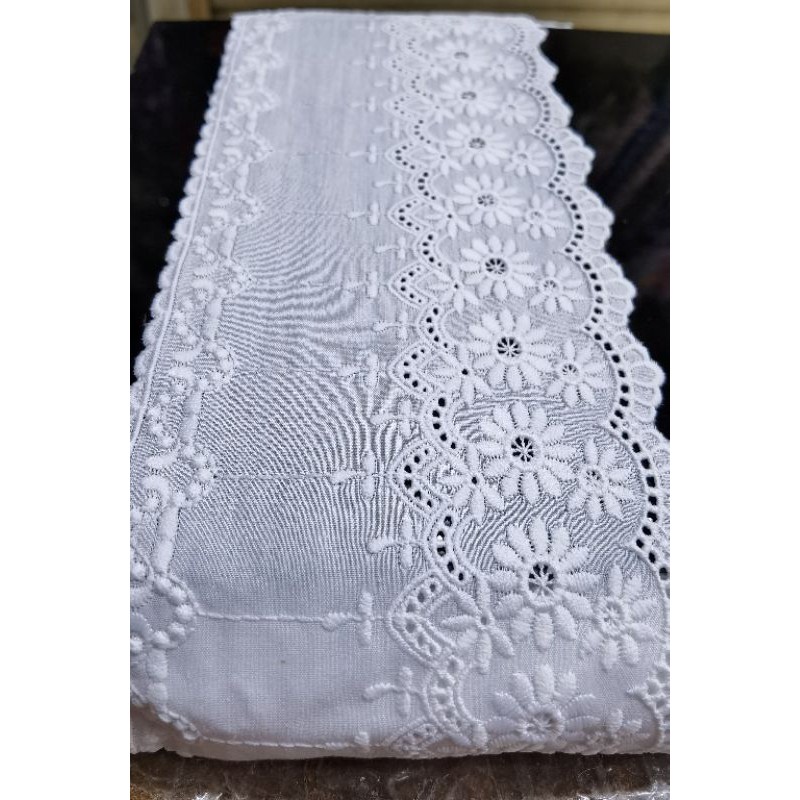 RENDA KATUN JEPANG LEBAR 12 CM KUALITAS HALUS BORDIR BENANG KATUN PER ROLL UTUH ISI 15 YARD