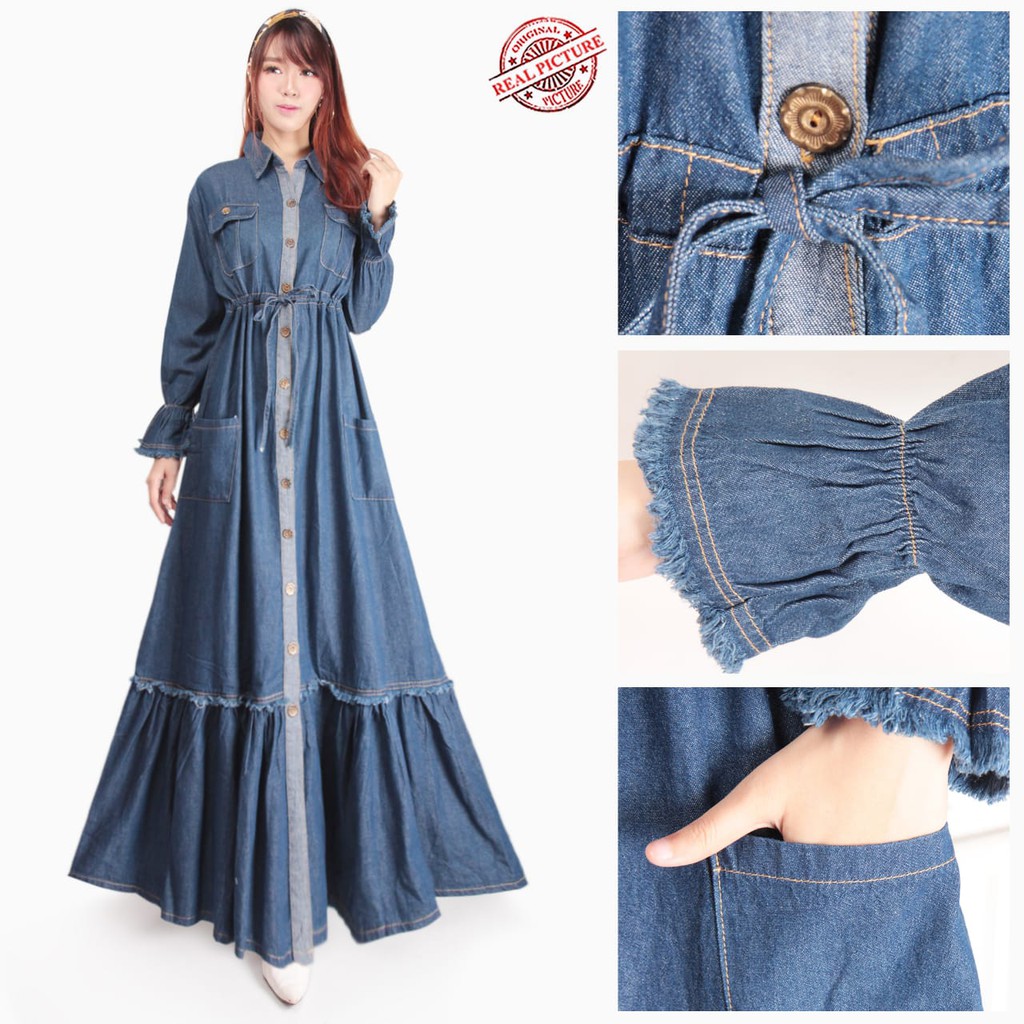 SB Collection Dress Maxi Rizka Gamis Jeans Longdress Casual Wanita