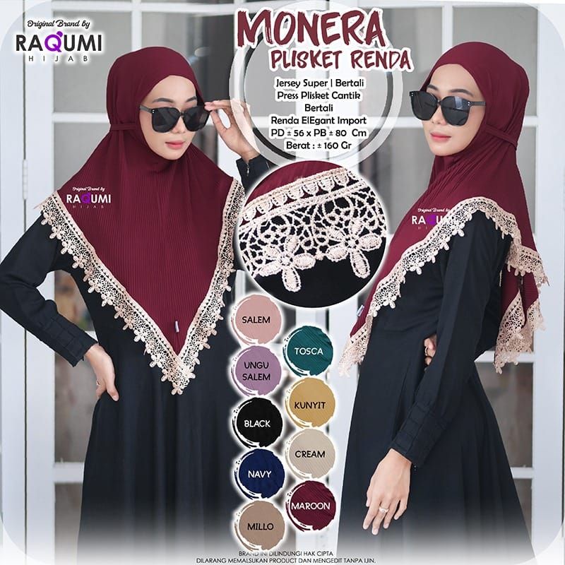 Jilbab Instan Raqumi Monera Plisket Renda