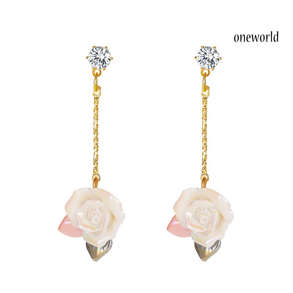 OW# Women Vintage Style Three-Dimensional Rose Eardrop Dangle Ear Stud Earrings