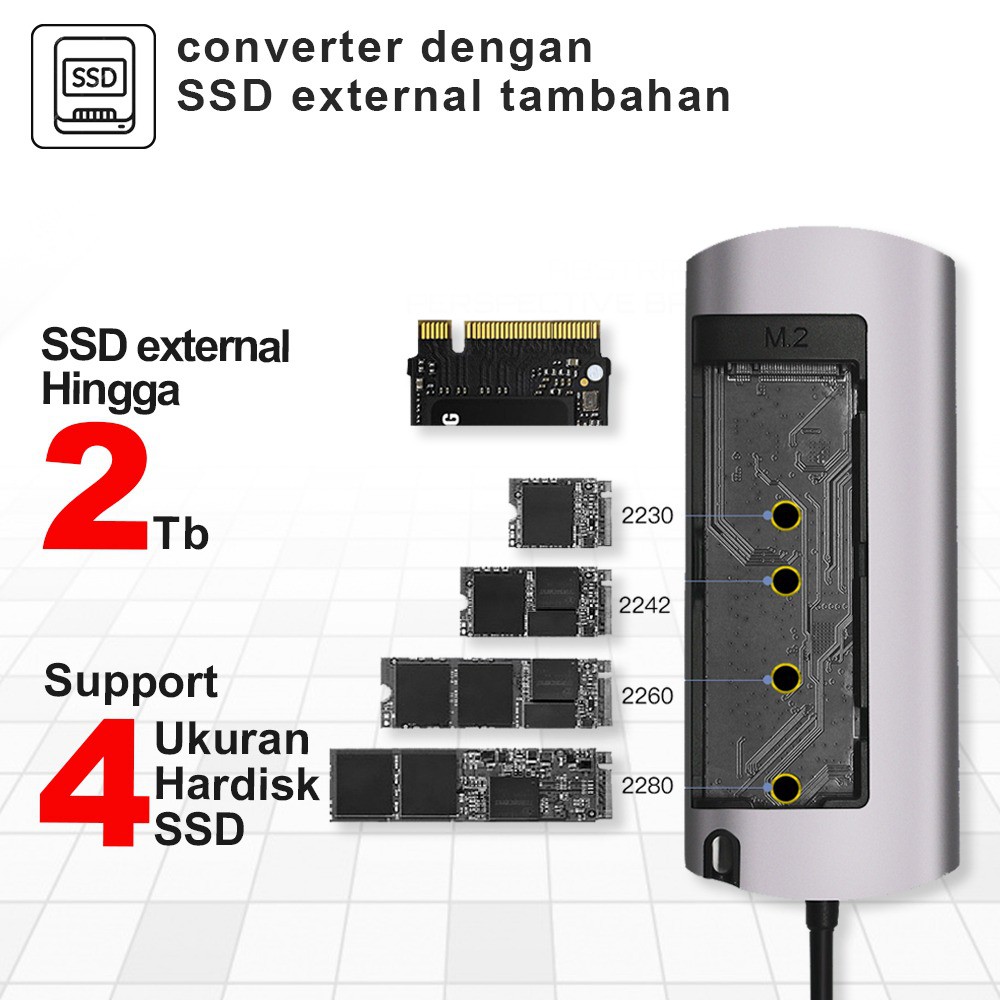Konverter Type c to hdmi usb lan pd px with enclosure ssd m.2 sata ngff adapter uch-100