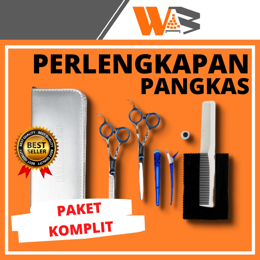 COD Set Gunting Rambut Sasak &amp; Flat Professional BarberShop Hairdressing Scissors Gunting Rambut Salon Profesional Stainless Steel