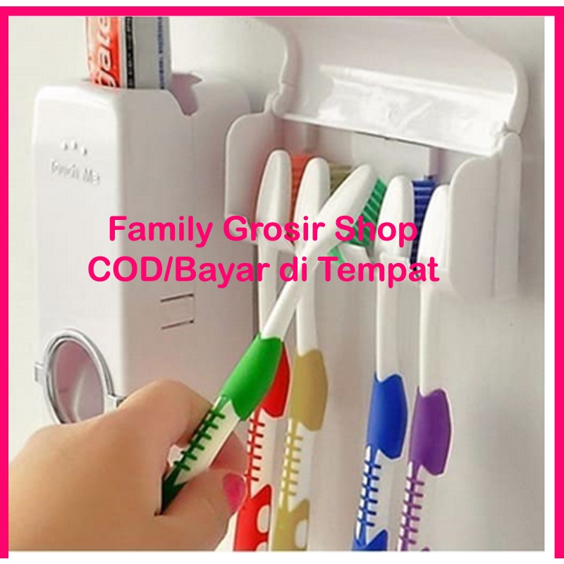 1 Set DISPENSER ODOL + TEMPAT SIKAT GIGI Rak Kamar Mandi Toothpaste Penjepit Brush Holder Organizer