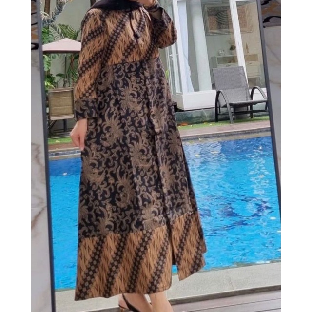Midi Dress full batik sogan siang malam ori by edness kayla