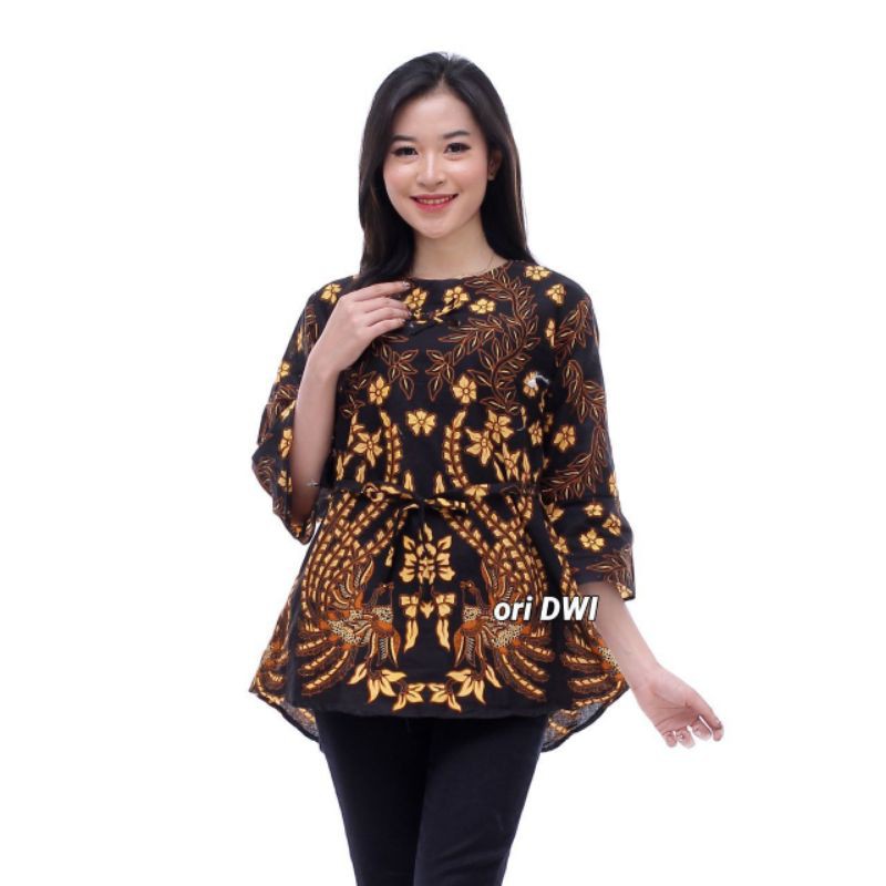 baju batik blouse cewek/wanita motif terbaru.baju atasan kerja-Motif empret kuning