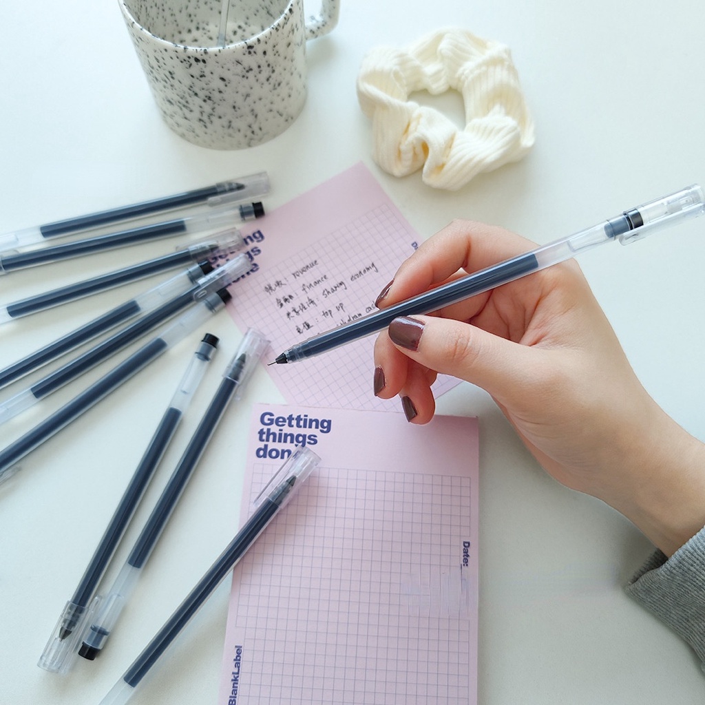 10pcs / set Pulpen Gel Hitam Cepat Kering Gaya Jepang Untuk Pelajar / Kantor
