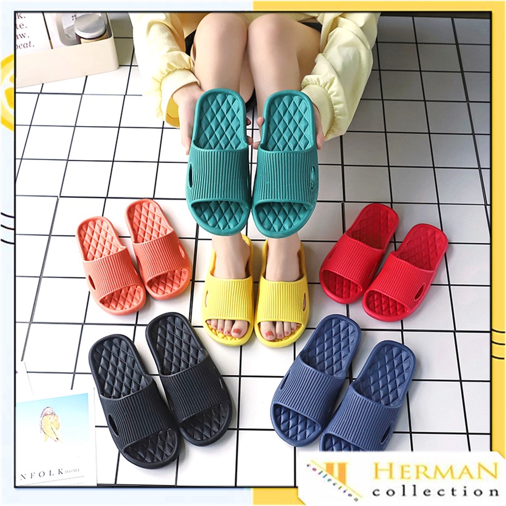HC Sandal Slop Karet Polos Rumah 6495 Sendal Rumah Berkualitas Model Zigzag Sendal Kamar Mandi EVA Empuk Sendal Karet Couple Garis Home Slipper Anti Slip Wanita Pria Gaya Korea Murah Import