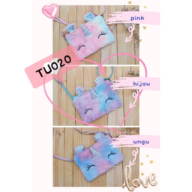 Tas Selempang Unicorn Bulu TU020 TSU035 Fluffy sling bag anak perempuan