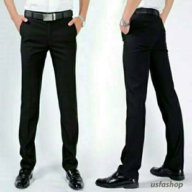 Celana Formal Pria Panjang Slimfit Hitam Size 27-38 Bahan Kain Teflon Murah