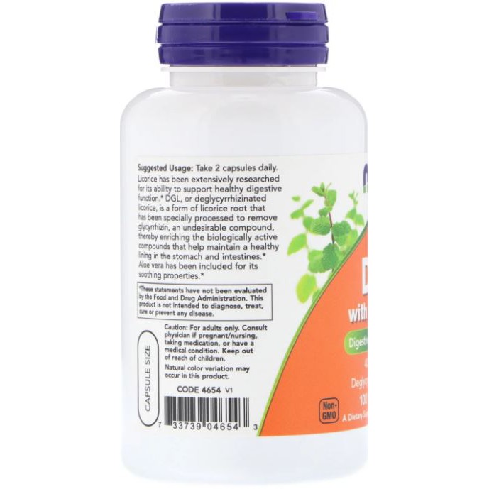 Now Foods DGL With Aloe Vera 400mg 100 Veg Capsules Ori USA