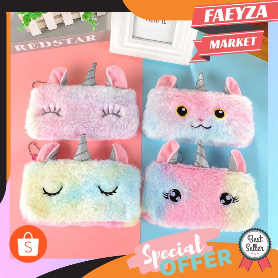 

Tempat Pensil Unicorn / Unicorn Pencil Case Bag Plush Zipper Rainbow Colorful Pencil Box Pencil
